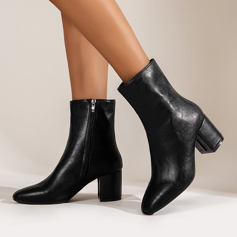 High Heel Boots Women's New Side Zipper Large Size Thick Heel Square Toe | Luxury Home Accessories | Heulog Glow