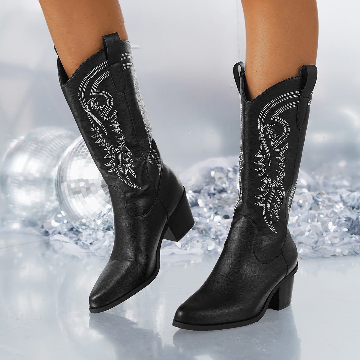 High Heel White Western Cowboy Knight Boots | Luxury Home Accessories | Heulog Glow