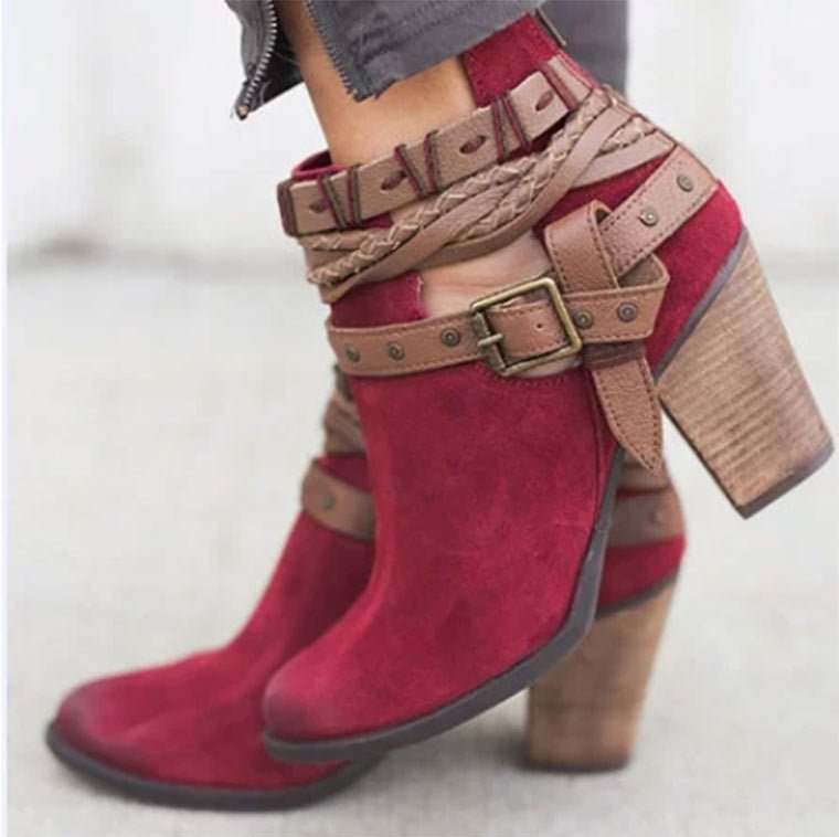 High-heeled Martin boots rivet belt buckle thick with round head boots | Luxury Home Accessories | Heulog Glow