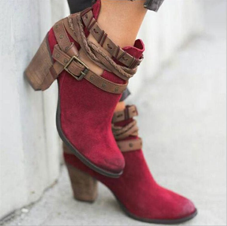 High-heeled Martin boots rivet belt buckle thick with round head boots | Luxury Home Accessories | Heulog Glow