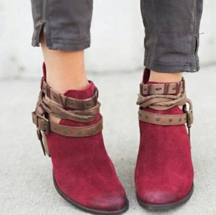 High-heeled Martin boots rivet belt buckle thick with round head boots | Luxury Home Accessories | Heulog Glow