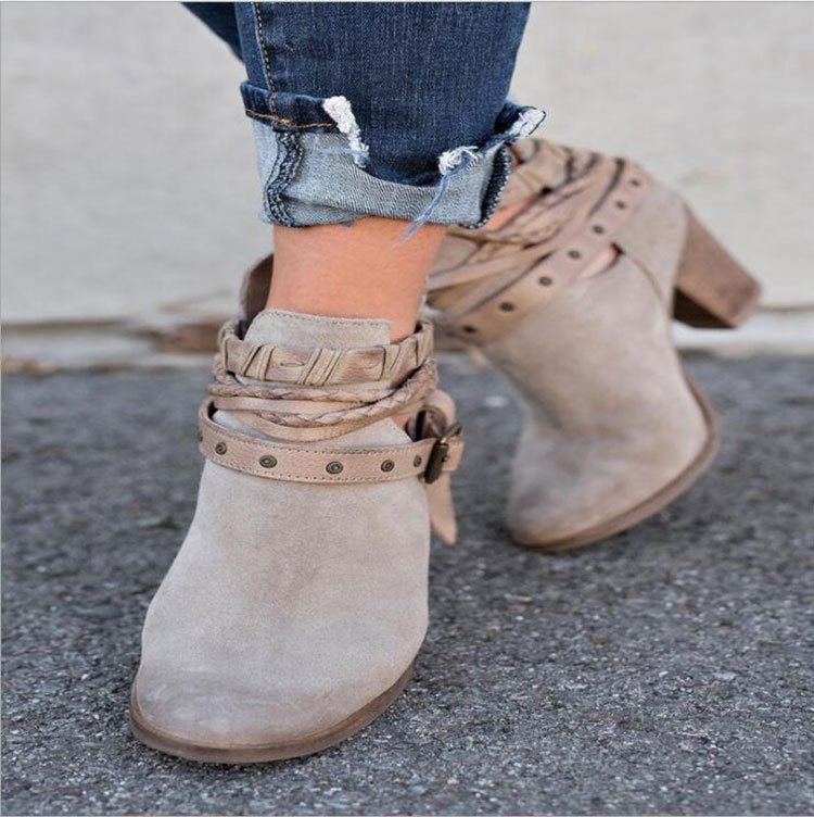 High-heeled Martin boots rivet belt buckle thick with round head boots | Luxury Home Accessories | Heulog Glow