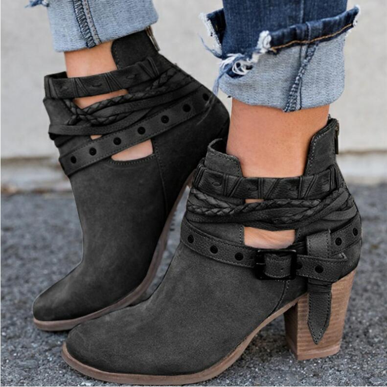 High-heeled Martin boots rivet belt buckle thick with round head boots | Luxury Home Accessories | Heulog Glow