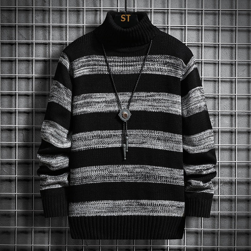 High-neck Men's Autumn And Winter Long-sleeved Trendy Slim Striped Sweater | Luxury Home Accessories | Heulog Glow