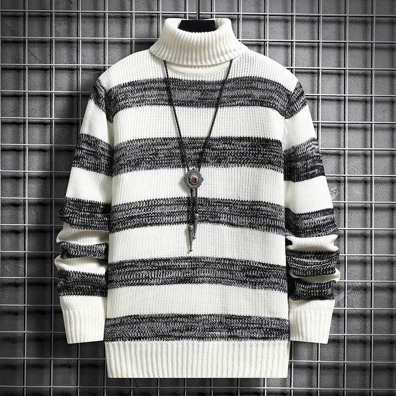 High-neck Men's Autumn And Winter Long-sleeved Trendy Slim Striped Sweater | Luxury Home Accessories | Heulog Glow