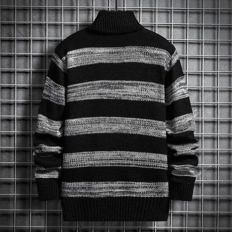 High-neck Men's Autumn And Winter Long-sleeved Trendy Slim Striped Sweater | Luxury Home Accessories | Heulog Glow