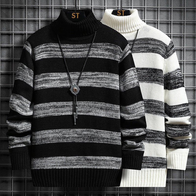 High-neck Men's Autumn And Winter Long-sleeved Trendy Slim Striped Sweater | Luxury Home Accessories | Heulog Glow