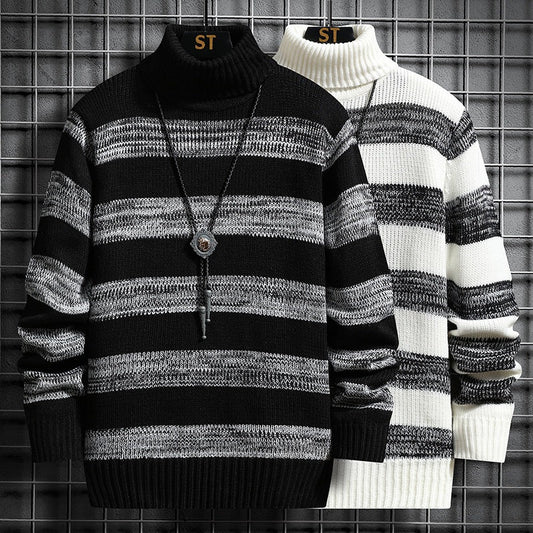 High-neck Men's Autumn And Winter Long-sleeved Trendy Slim Striped Sweater | Luxury Home Accessories | Heulog Glow