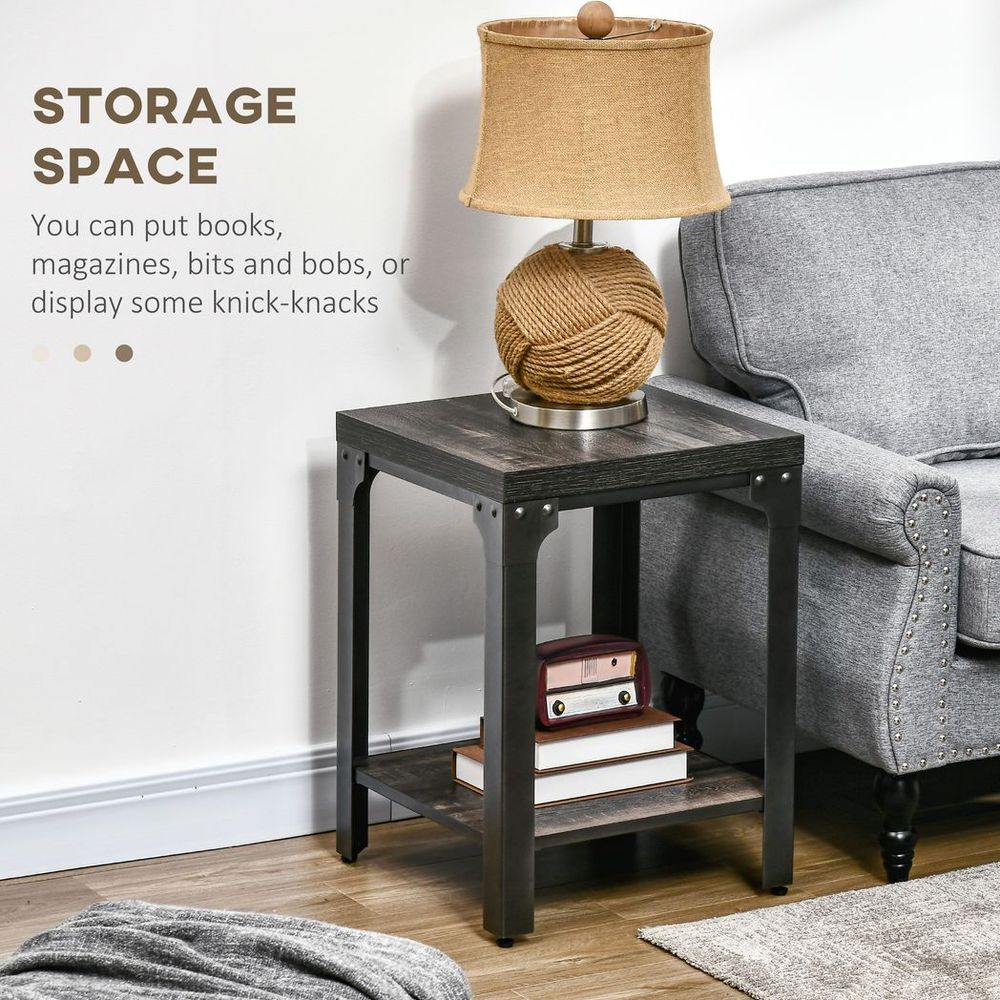High-Quality Two-Piece Industrial Side Tables: 2-Tier, Storage, Versatile, Elegant | Luxury Home Accessories | Heulog Glow