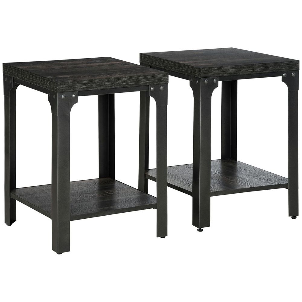 High-Quality Two-Piece Industrial Side Tables: 2-Tier, Storage, Versatile, Elegant | Luxury Home Accessories | Heulog Glow