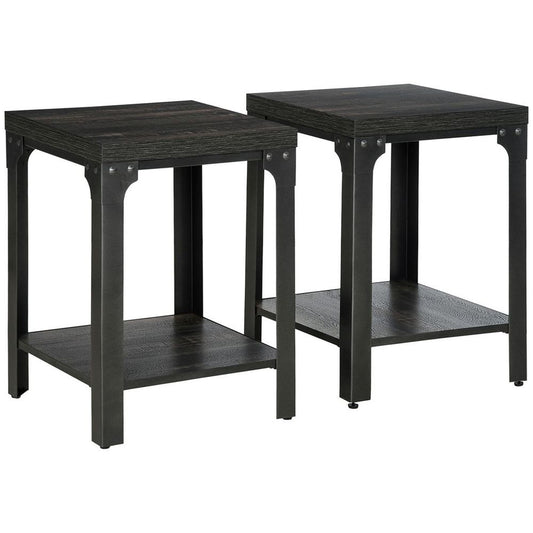High-Quality Two-Piece Industrial Side Tables: 2-Tier, Storage, Versatile, Elegant | Luxury Home Accessories | Heulog Glow
