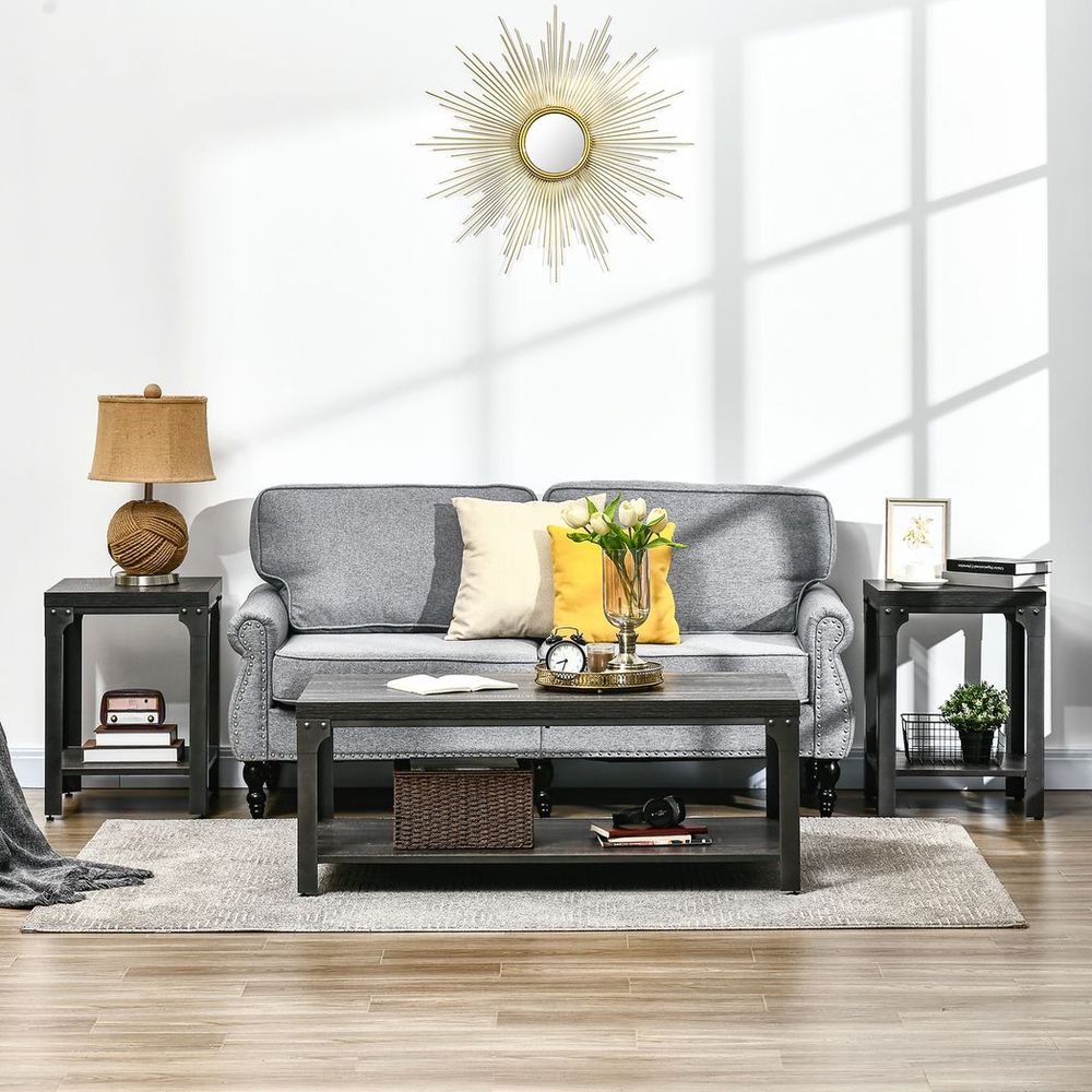 High-Quality Two-Piece Industrial Side Tables: 2-Tier, Storage, Versatile, Elegant | Luxury Home Accessories | Heulog Glow