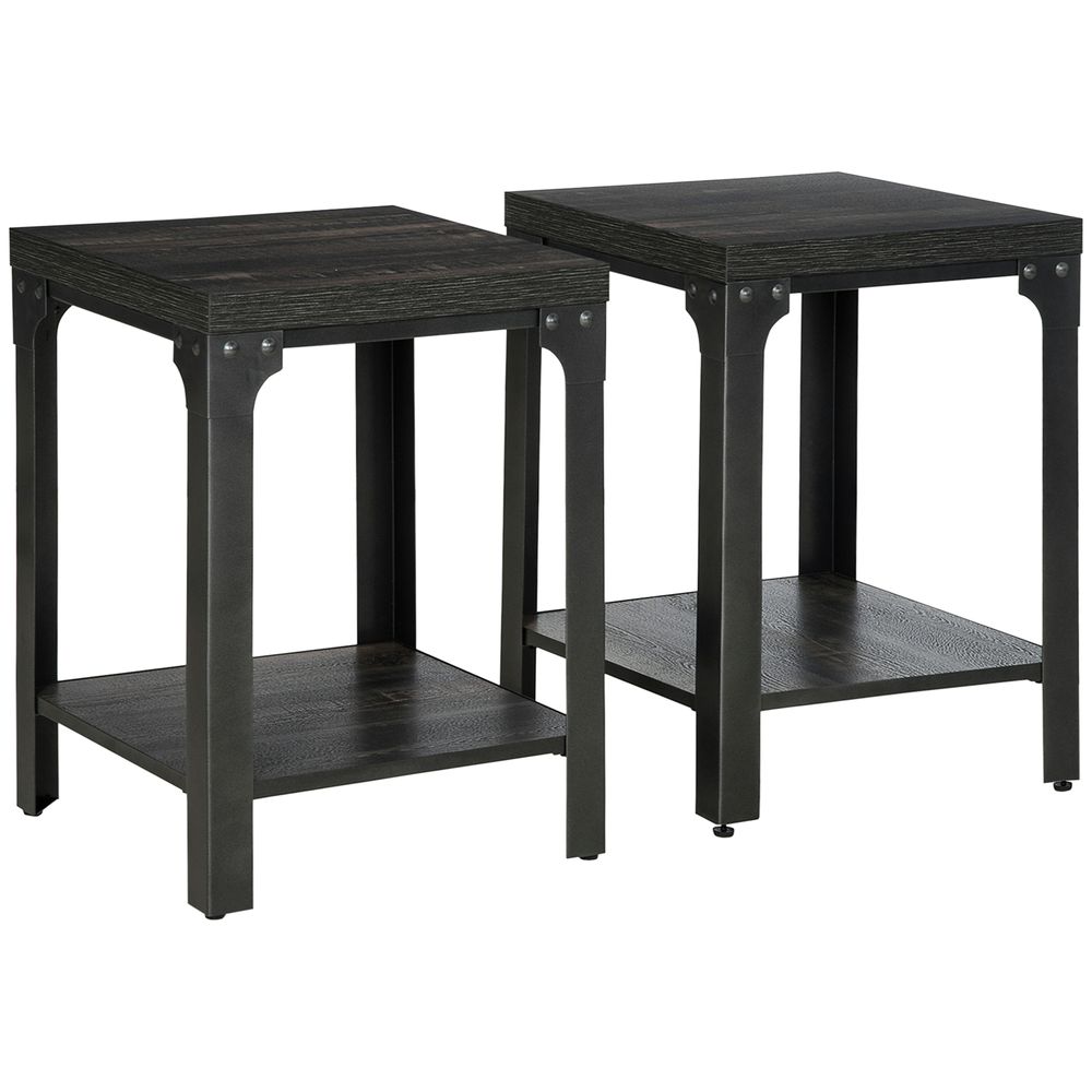 High-Quality Two-Piece Industrial Side Tables: 2-Tier, Storage, Versatile, Elegant | Luxury Home Accessories | Heulog Glow