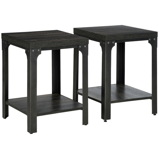 High-Quality Two-Piece Industrial Side Tables: 2-Tier, Storage, Versatile, Elegant | Luxury Home Accessories | Heulog Glow