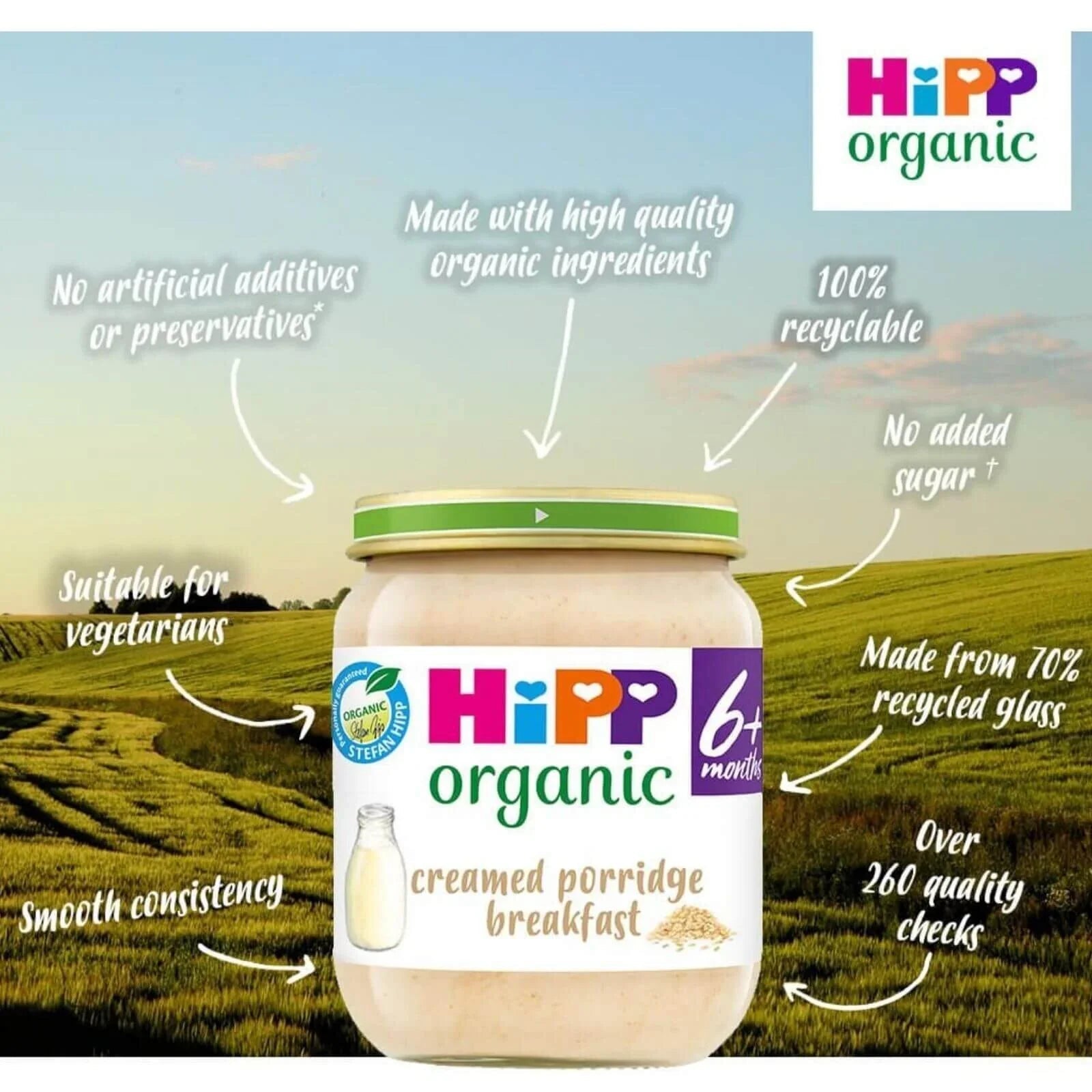 HiPP Organic Creamed Porridge Breakfast Baby Food Jar 6+ months 125g | Luxury Home Accessories | Heulog Glow