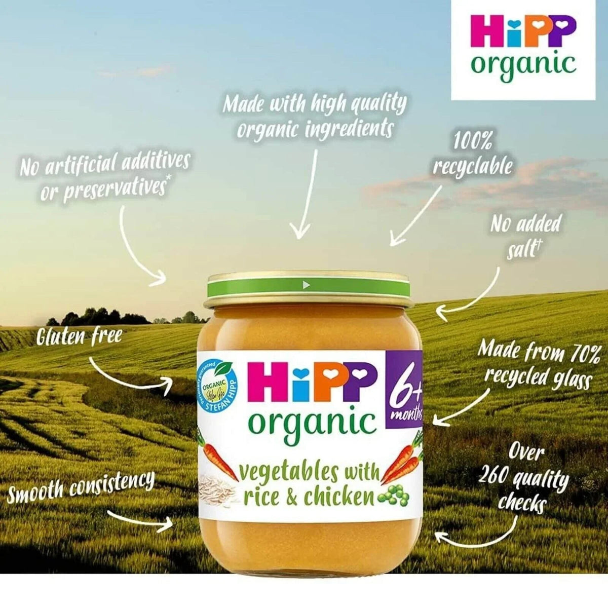 HiPP Organic Vegetables with Rice & Chicken Baby Food Jar 6+ months 125g | Luxury Home Accessories | Heulog Glow