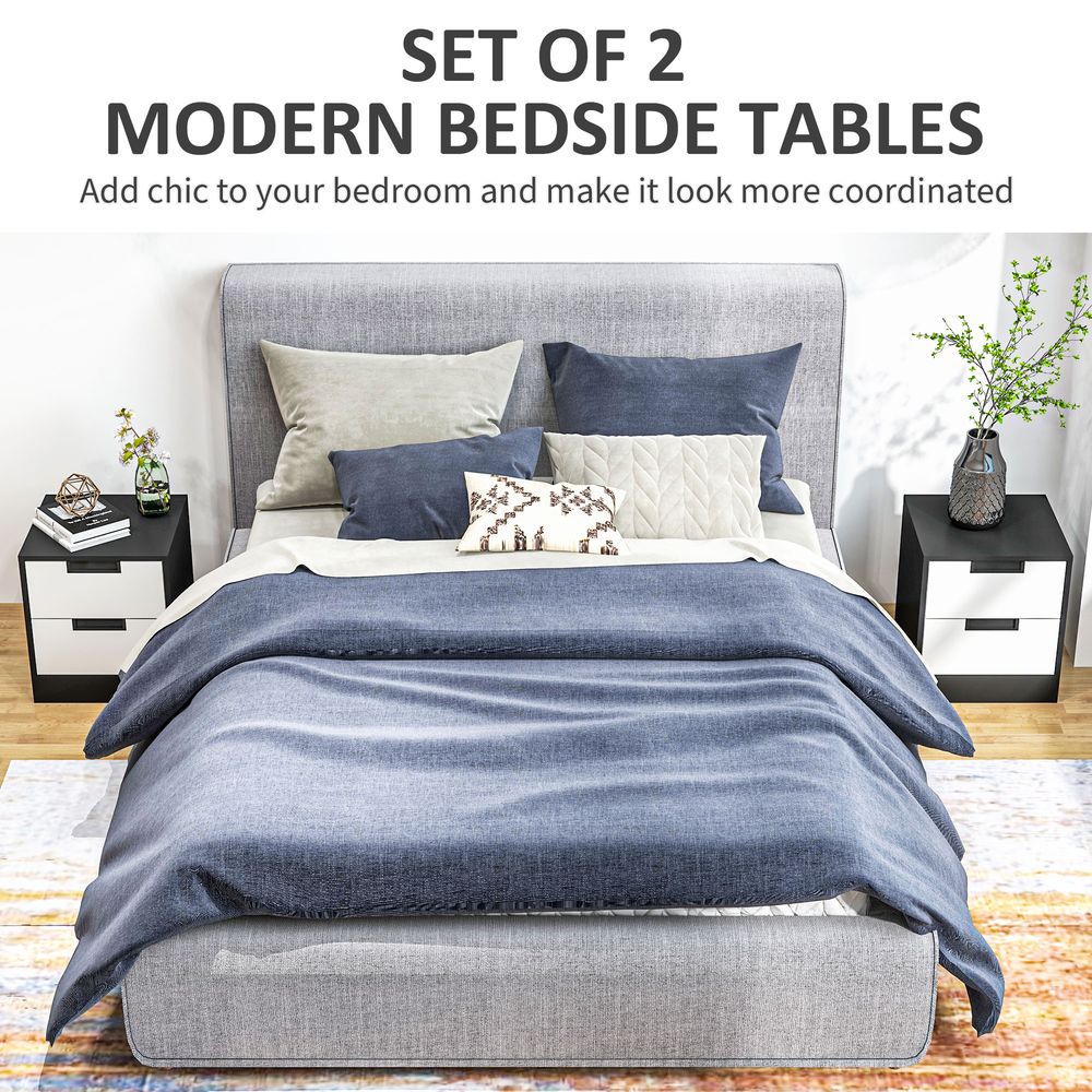HOMCOM 2 Drawer Bedside Tables - Set of 2, Storage Nightstands for Bedroom - High Quality, Professional Seller | Luxury Home Accessories | Heulog Glow