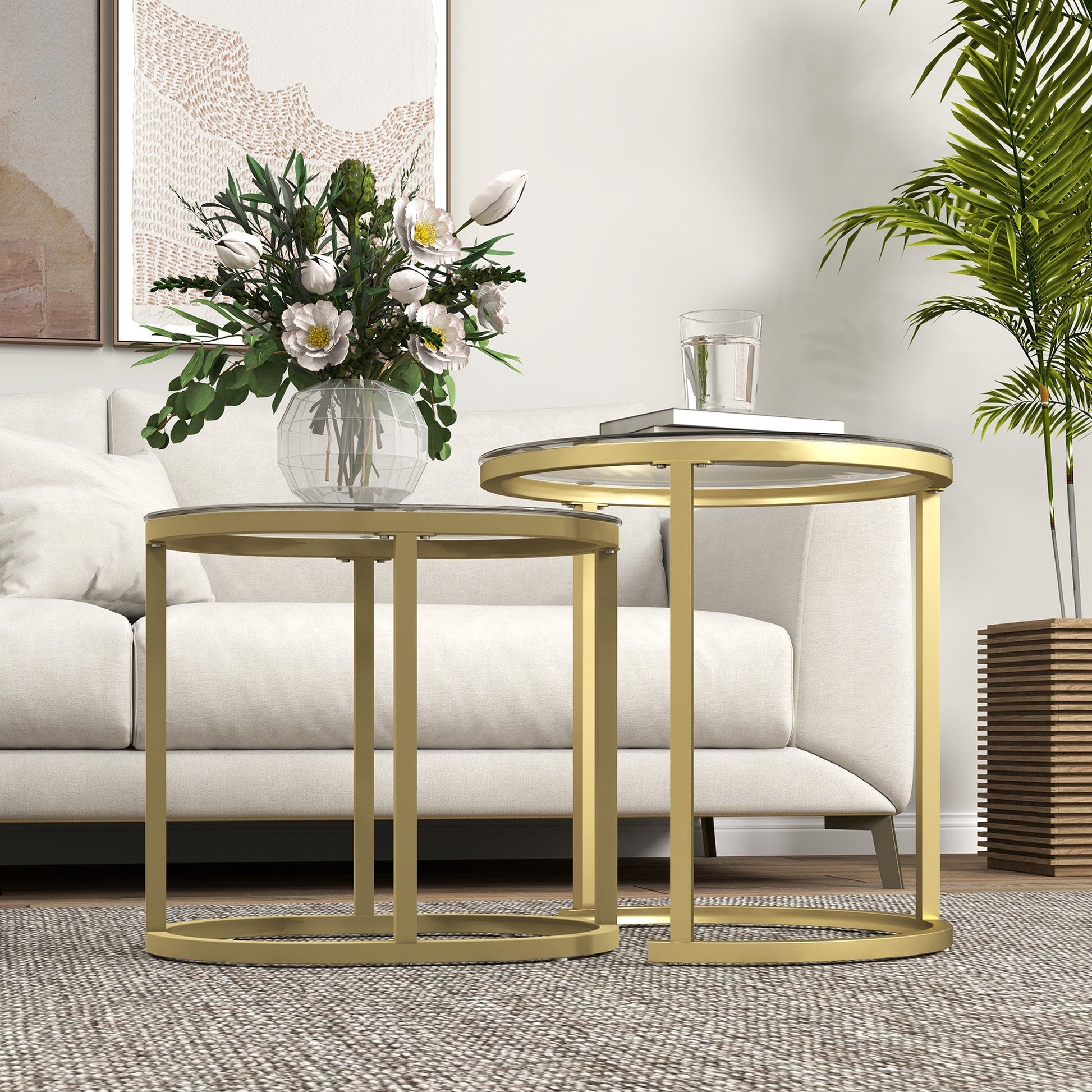HOMCOM 2 Pcs Modern Coffee Table with Tempered Glass Side Tables Clear | Luxury Home Accessories | Heulog Glow