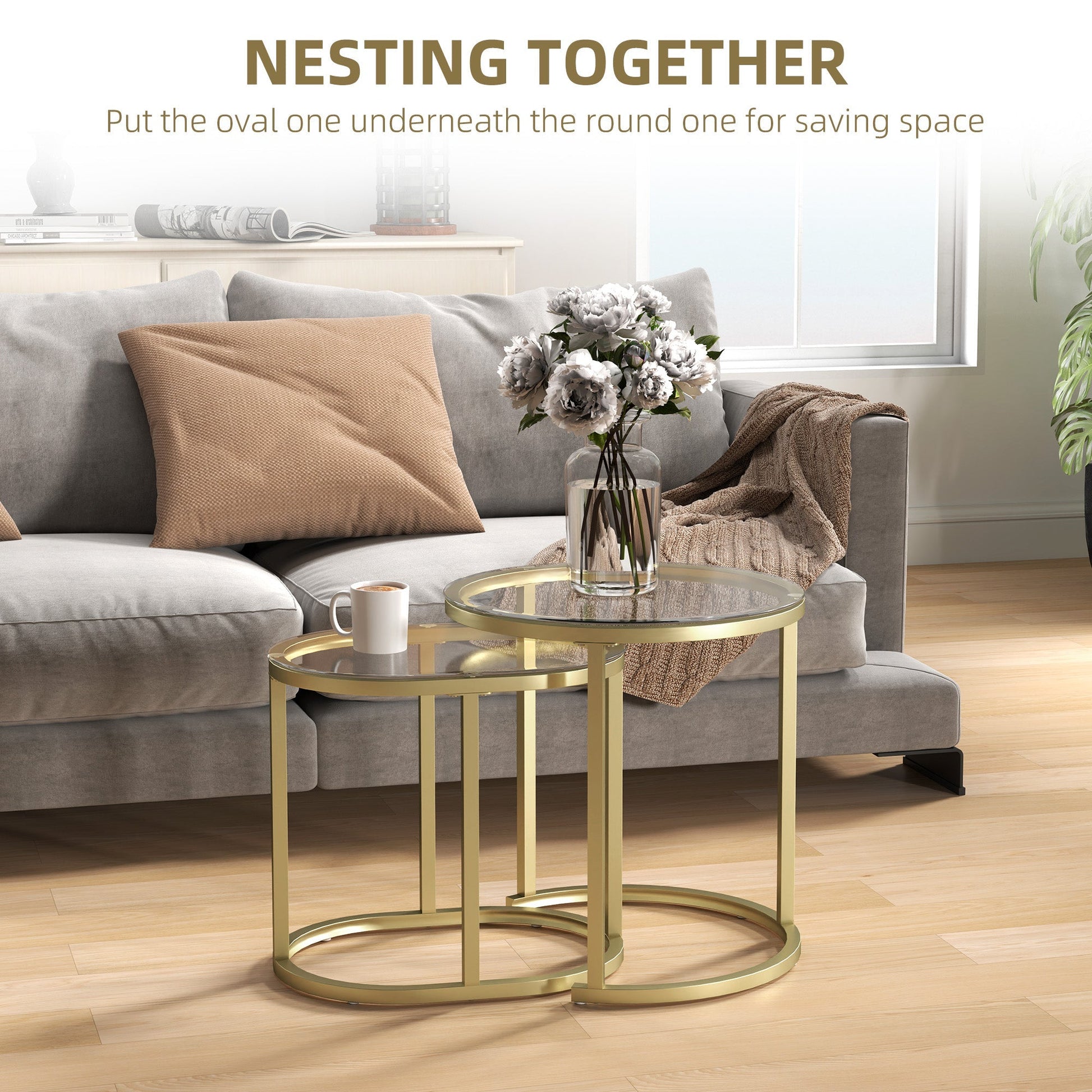 HOMCOM 2 Pcs Modern Coffee Table with Tempered Glass Side Tables Clear | Luxury Home Accessories | Heulog Glow