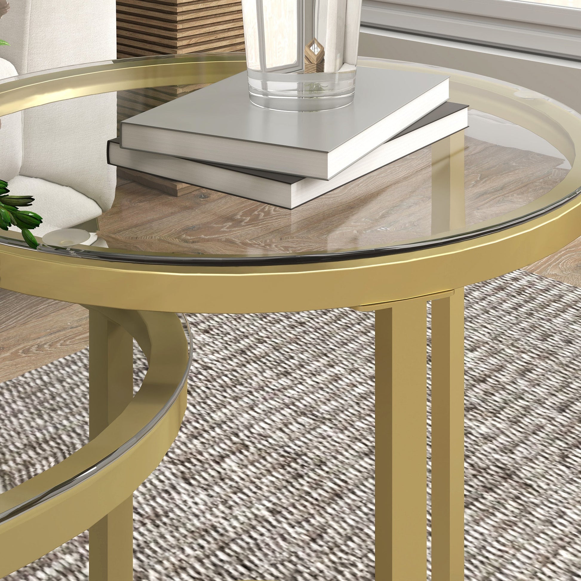 HOMCOM 2 Pcs Modern Coffee Table with Tempered Glass Side Tables Clear | Luxury Home Accessories | Heulog Glow