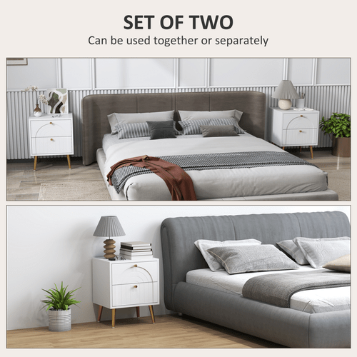 HOMCOM 2-Piece Bedside Tables Set with 2 Drawers for Bedroom, White | Luxury Home Accessories | Heulog Glow