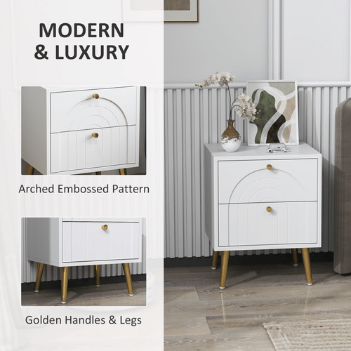 HOMCOM 2-Piece Bedside Tables Set with 2 Drawers for Bedroom, White | Luxury Home Accessories | Heulog Glow