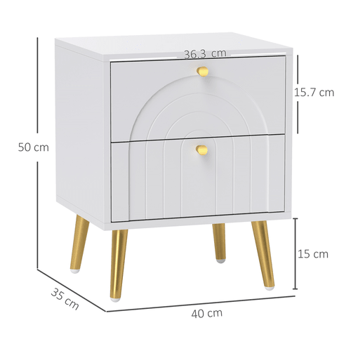 HOMCOM 2-Piece Bedside Tables Set with 2 Drawers for Bedroom, White | Luxury Home Accessories | Heulog Glow