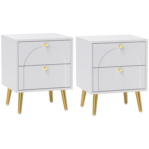 HOMCOM 2-Piece Bedside Tables Set with 2 Drawers for Bedroom, White | Luxury Home Accessories | Heulog Glow