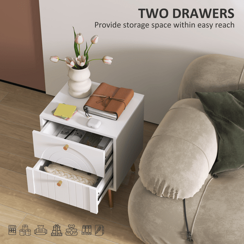 HOMCOM 2-Piece Bedside Tables Set with 2 Drawers for Bedroom, White | Luxury Home Accessories | Heulog Glow