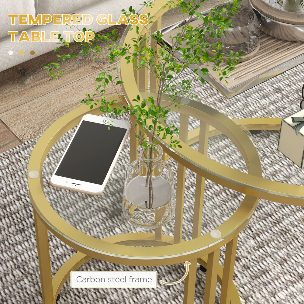HOMCOM 2 Pieces Round Nesting Coffee Tables with Tempered Glass Top, Gold Tone | Luxury Home Accessories | Heulog Glow