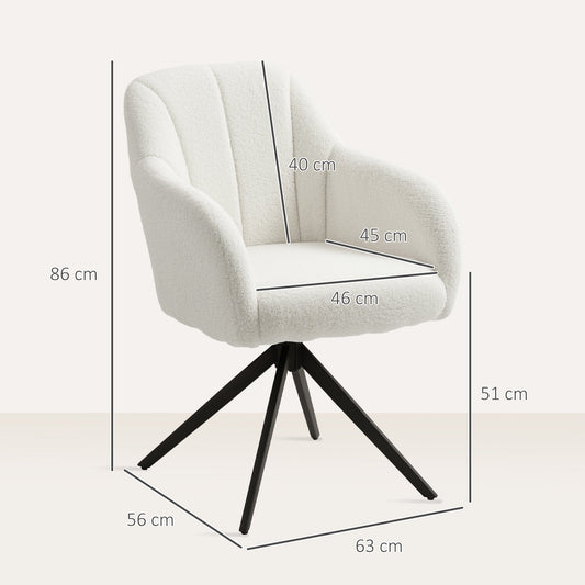 HOMCOM 360 Degree Swivel Accent Chair, Teddy Fleece Fabric Armchair, Upholstered Tufted Vanity Chair with Steel Legs for Living Room, Bedroom, Home Office, White | Luxury Home Accessories | Heulog Glow