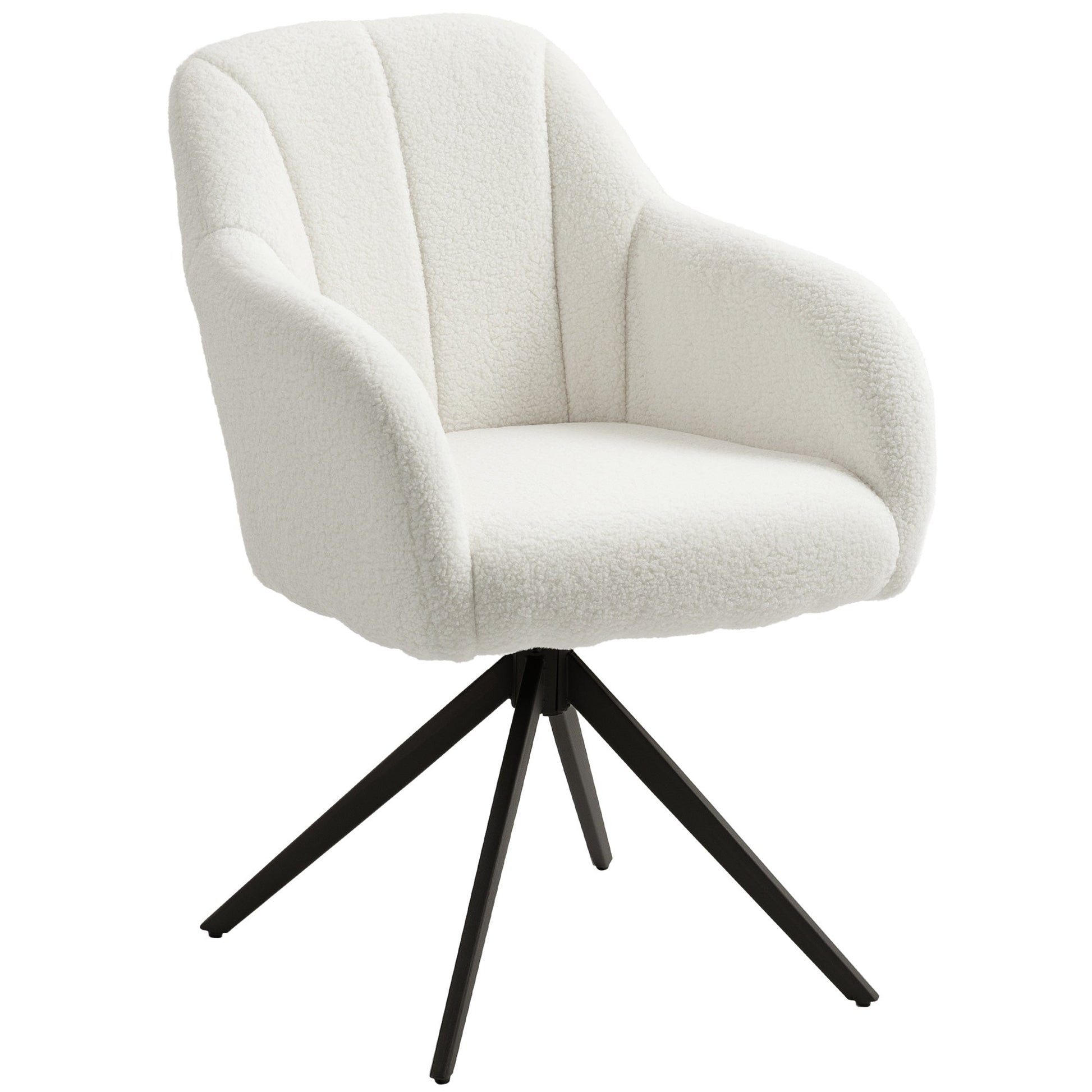 HOMCOM 360 Degree Swivel Accent Chair, Teddy Fleece Fabric Armchair, Upholstered Tufted Vanity Chair with Steel Legs for Living Room, Bedroom, Home Office, White | Luxury Home Accessories | Heulog Glow