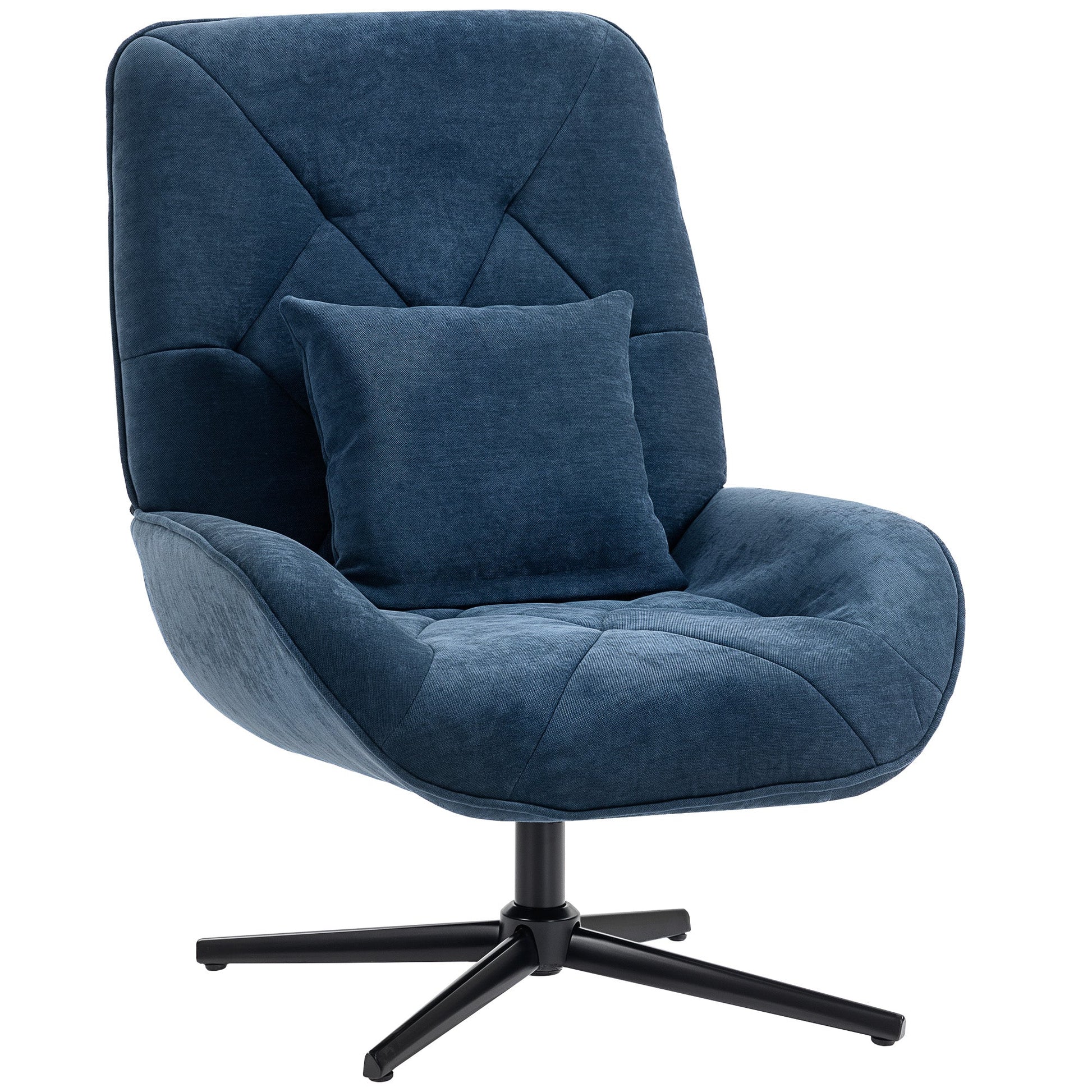 HOMCOM Accent Chair, Chenille Upholstered Swivel Armchair with Lumbar Pillow, High Back, Deep Seat and Metal Legs, Dark Blue | Luxury Home Accessories | Heulog Glow