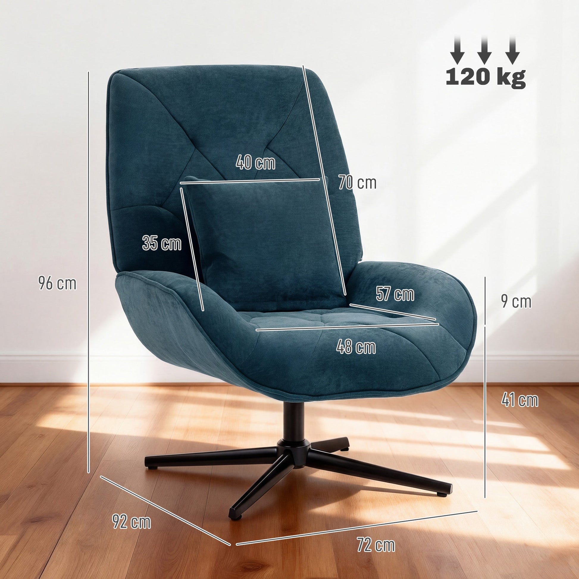 HOMCOM Accent Chair, Chenille Upholstered Swivel Armchair with Lumbar Pillow, High Back, Deep Seat and Metal Legs, Dark Green | Luxury Home Accessories | Heulog Glow
