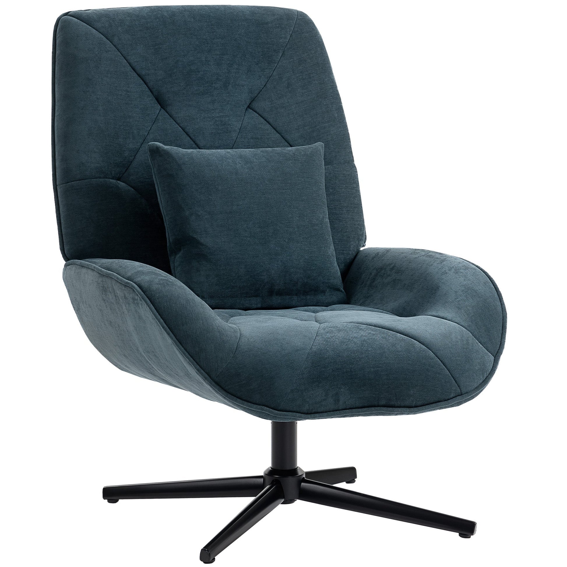 HOMCOM Accent Chair, Chenille Upholstered Swivel Armchair with Lumbar Pillow, High Back, Deep Seat and Metal Legs, Dark Green | Luxury Home Accessories | Heulog Glow