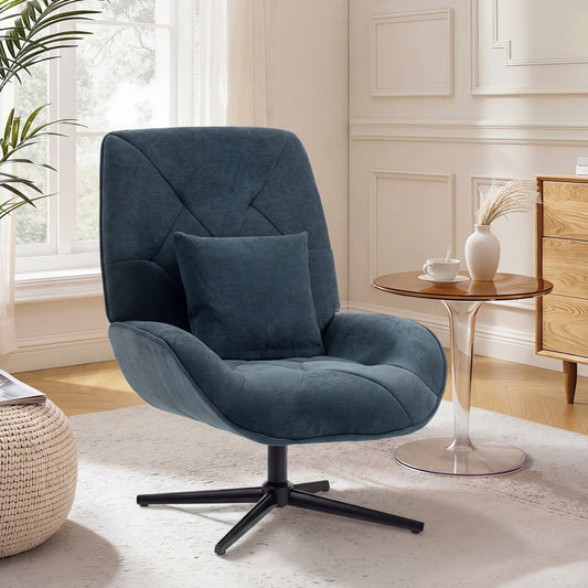 HOMCOM Accent Chair, Chenille Upholstered Swivel Armchair with Lumbar Pillow, High Back, Deep Seat and Metal Legs, Dark Green | Luxury Home Accessories | Heulog Glow