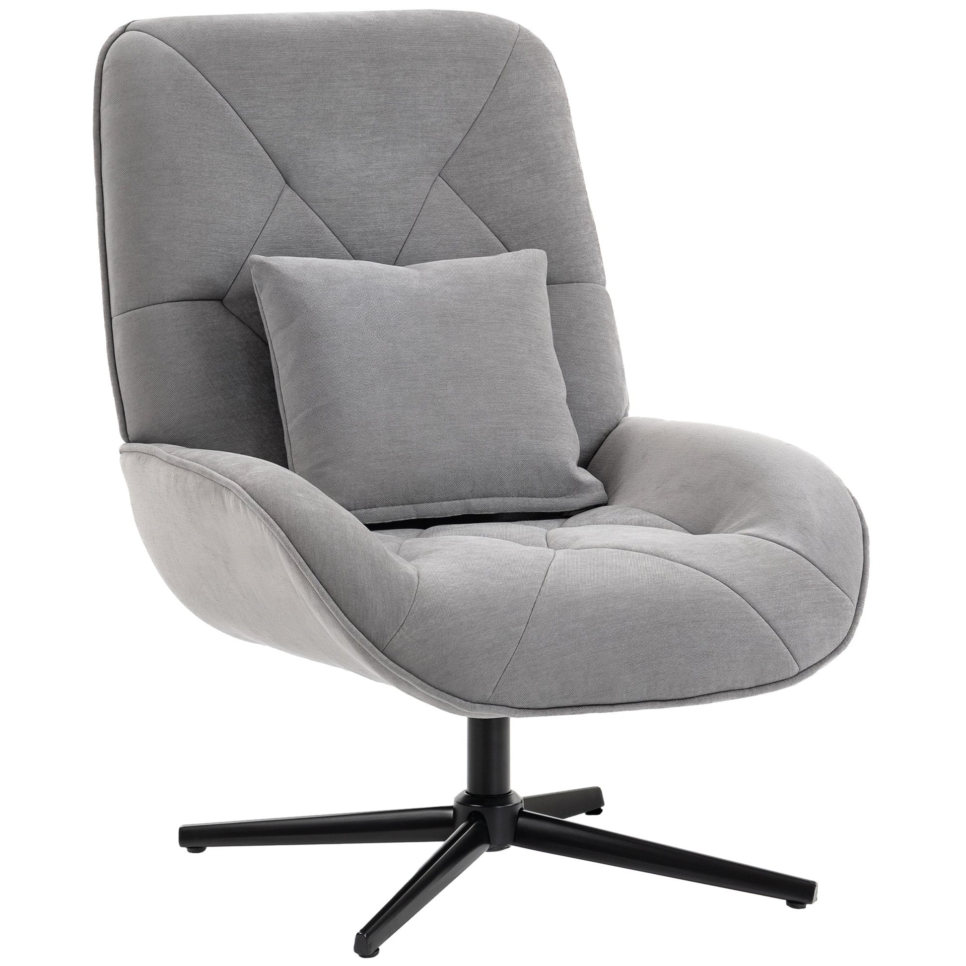 HOMCOM Accent Chair, Chenille Upholstered Swivel Armchair with Lumbar Pillow, High Back, Deep Seat and Metal Legs, Light Grey | Luxury Home Accessories | Heulog Glow