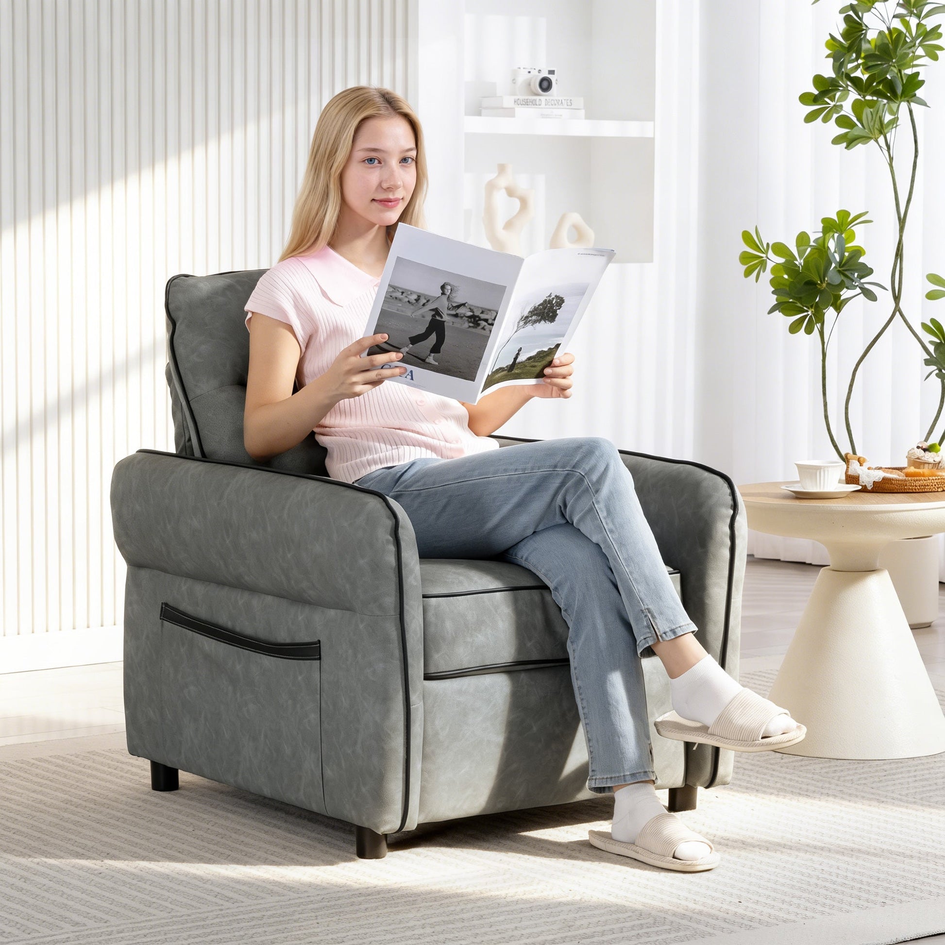 HOMCOM Accent Chair, Faux Leather Armchair - Grey | Luxury Home Accessories | Heulog Glow