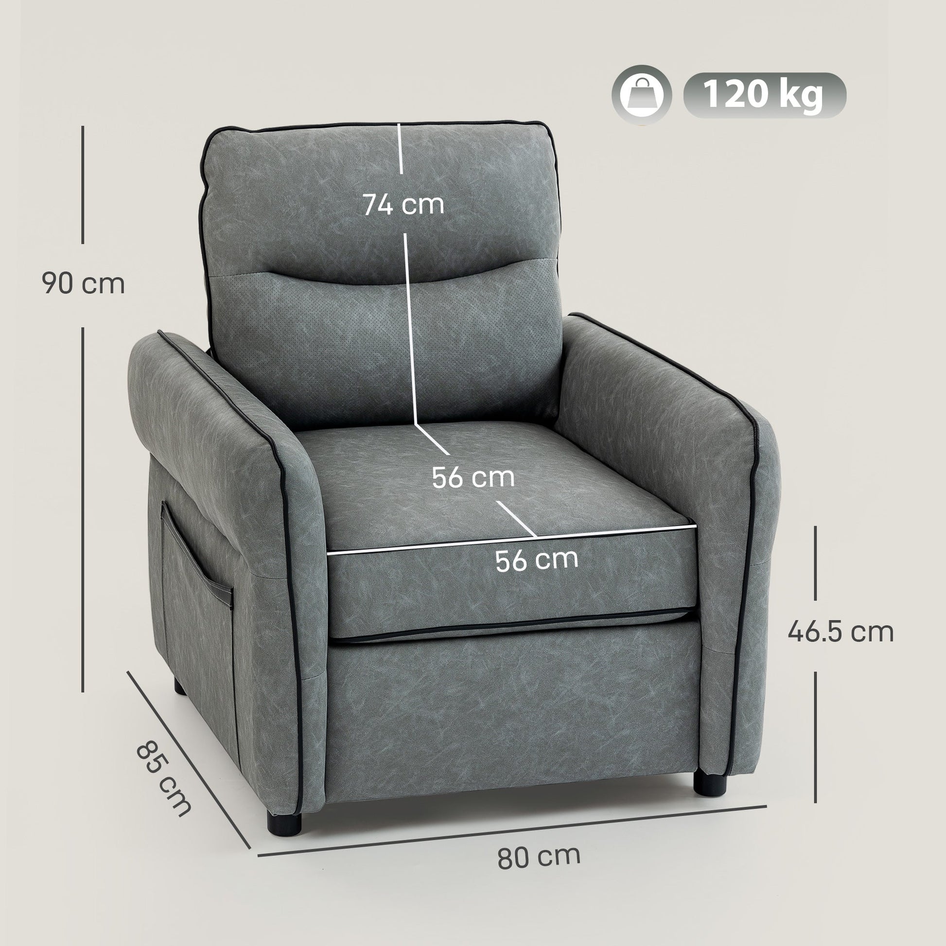 HOMCOM Accent Chair, Faux Leather Armchair - Grey | Luxury Home Accessories | Heulog Glow