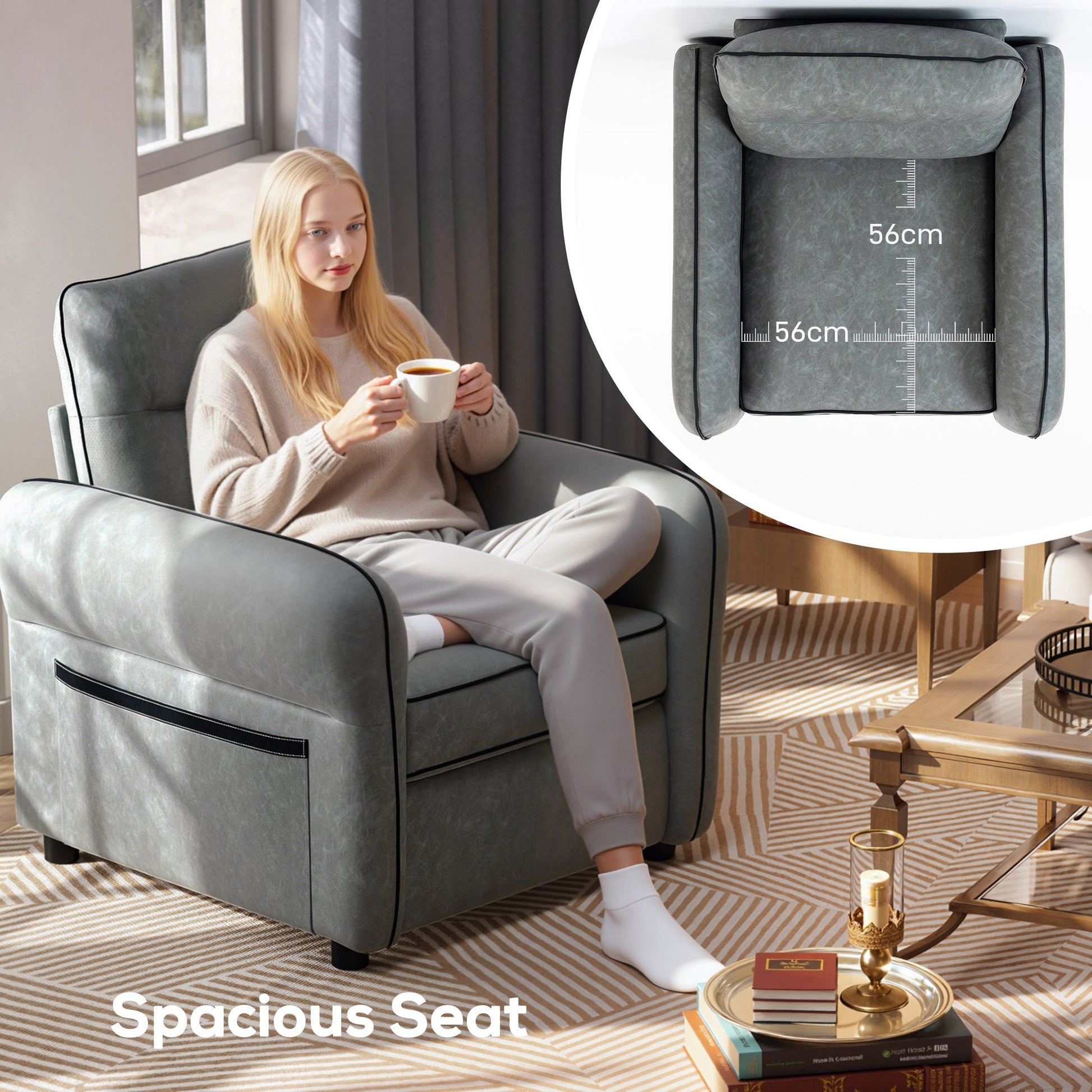 HOMCOM Accent Chair, Faux Leather Armchair - Grey | Luxury Home Accessories | Heulog Glow