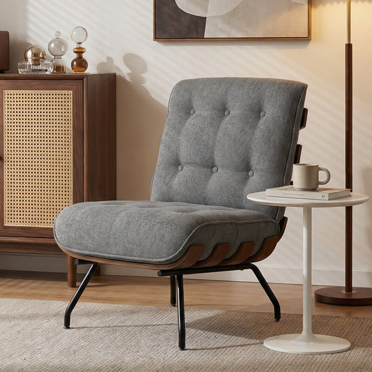 HOMCOM Accent Chair, Linen-look Fabric Reading Chair with Spring Cushion, Slatted Support, Steel Frame, Dark Grey | Luxury Home Accessories | Heulog Glow