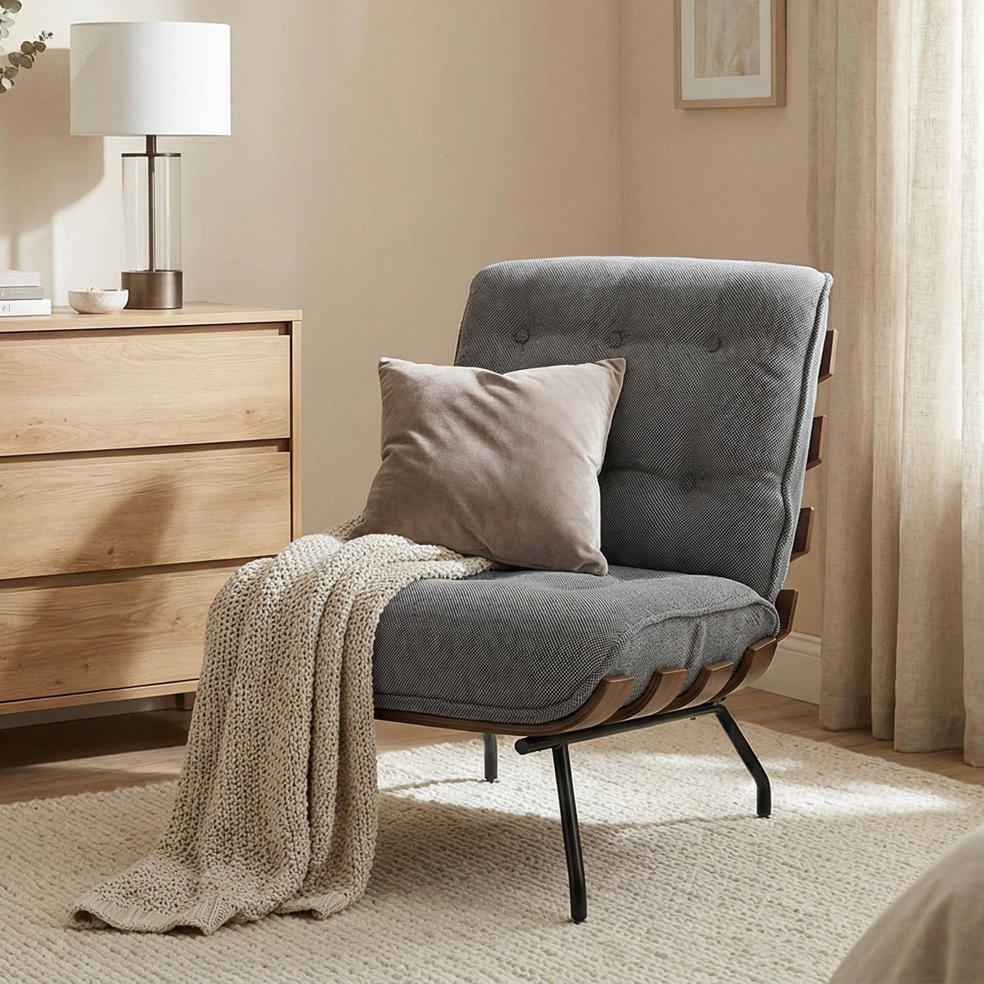 HOMCOM Accent Chair, Linen-look Fabric Reading Chair with Spring Cushion, Slatted Support, Steel Frame, Dark Grey | Luxury Home Accessories | Heulog Glow