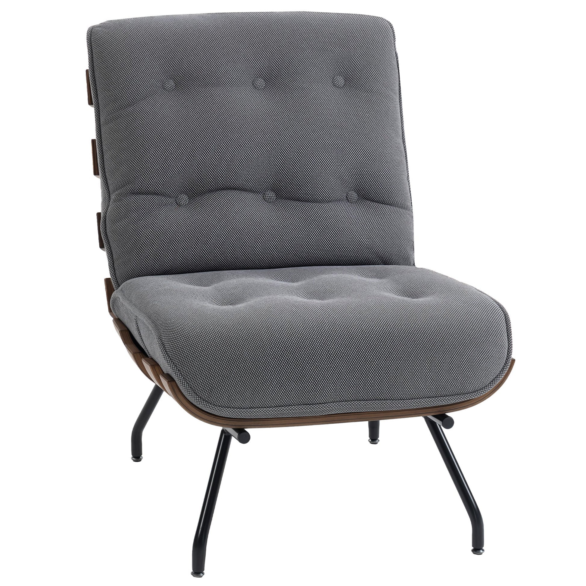 HOMCOM Accent Chair, Linen-look Fabric Reading Chair with Spring Cushion, Slatted Support, Steel Frame, Dark Grey | Luxury Home Accessories | Heulog Glow