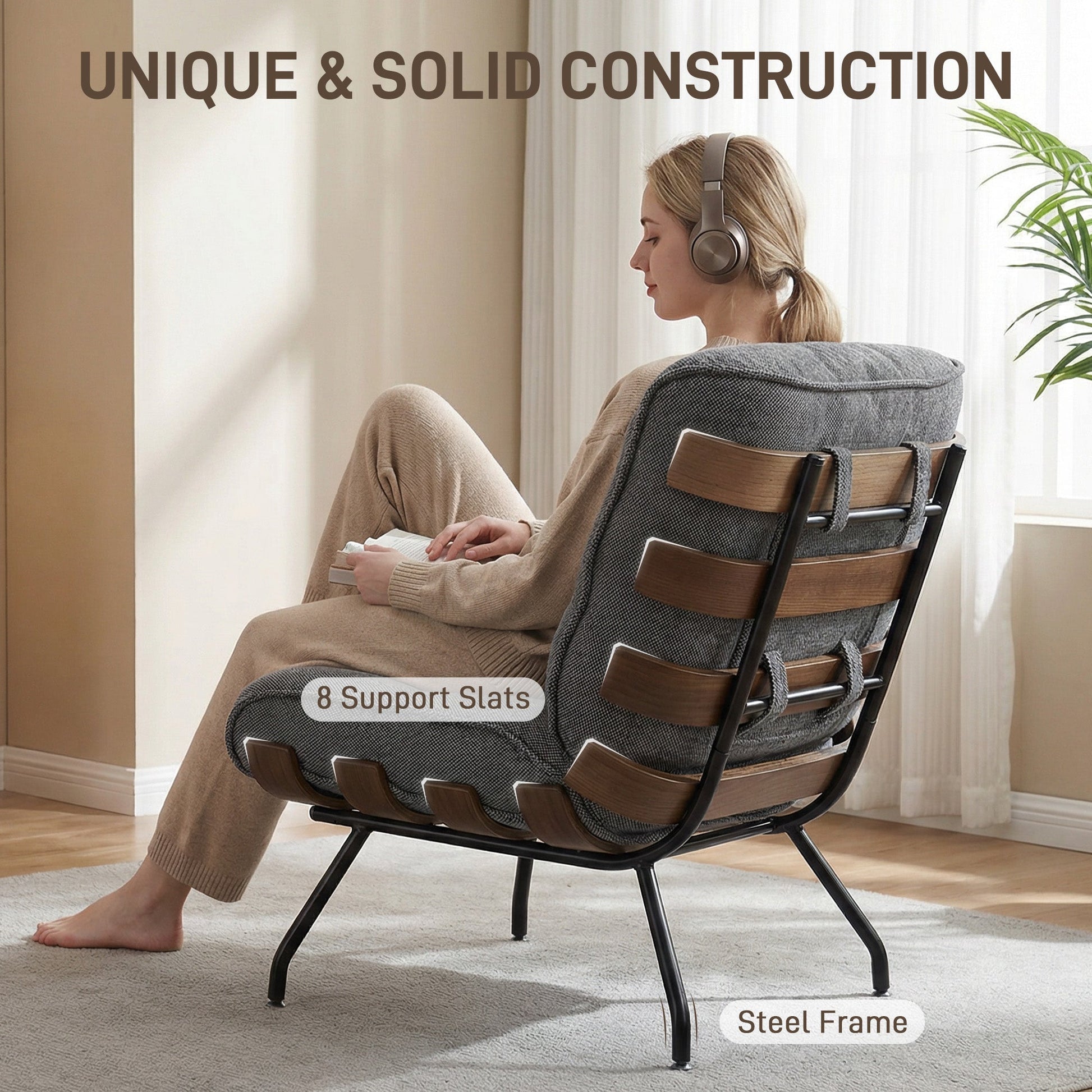 HOMCOM Accent Chair, Linen-look Fabric Reading Chair with Spring Cushion, Slatted Support, Steel Frame, Dark Grey | Luxury Home Accessories | Heulog Glow