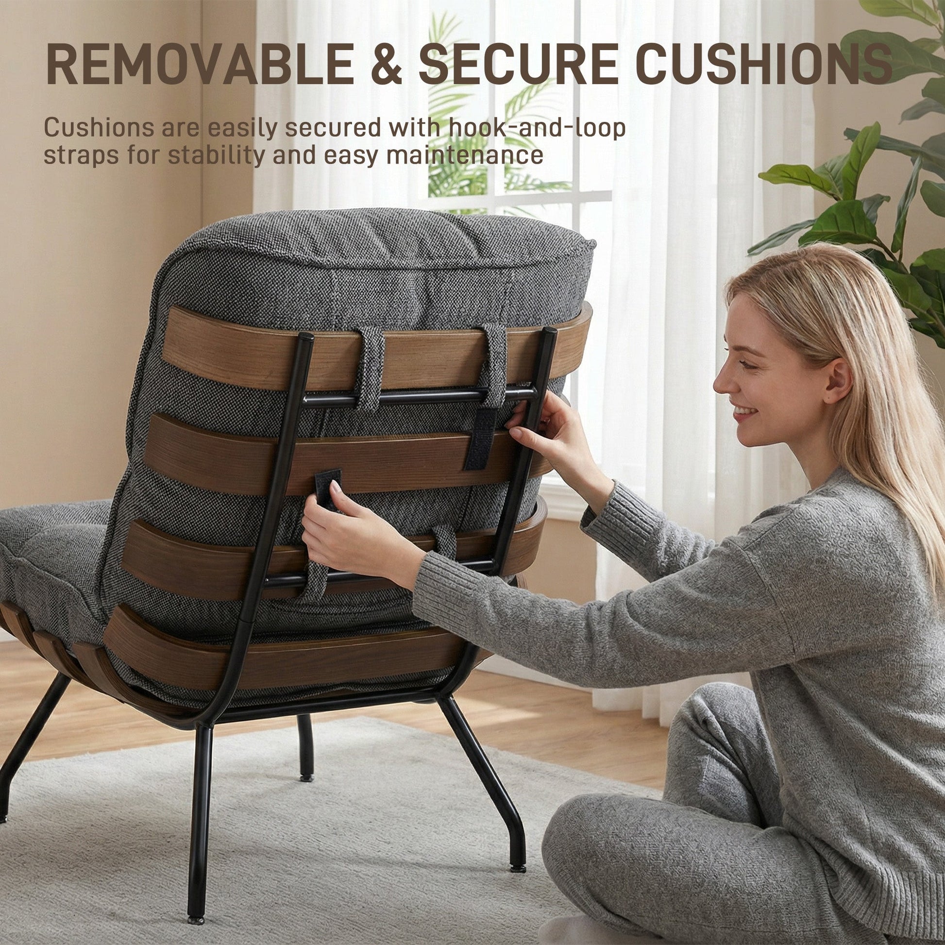 HOMCOM Accent Chair, Linen-look Fabric Reading Chair with Spring Cushion, Slatted Support, Steel Frame, Dark Grey | Luxury Home Accessories | Heulog Glow