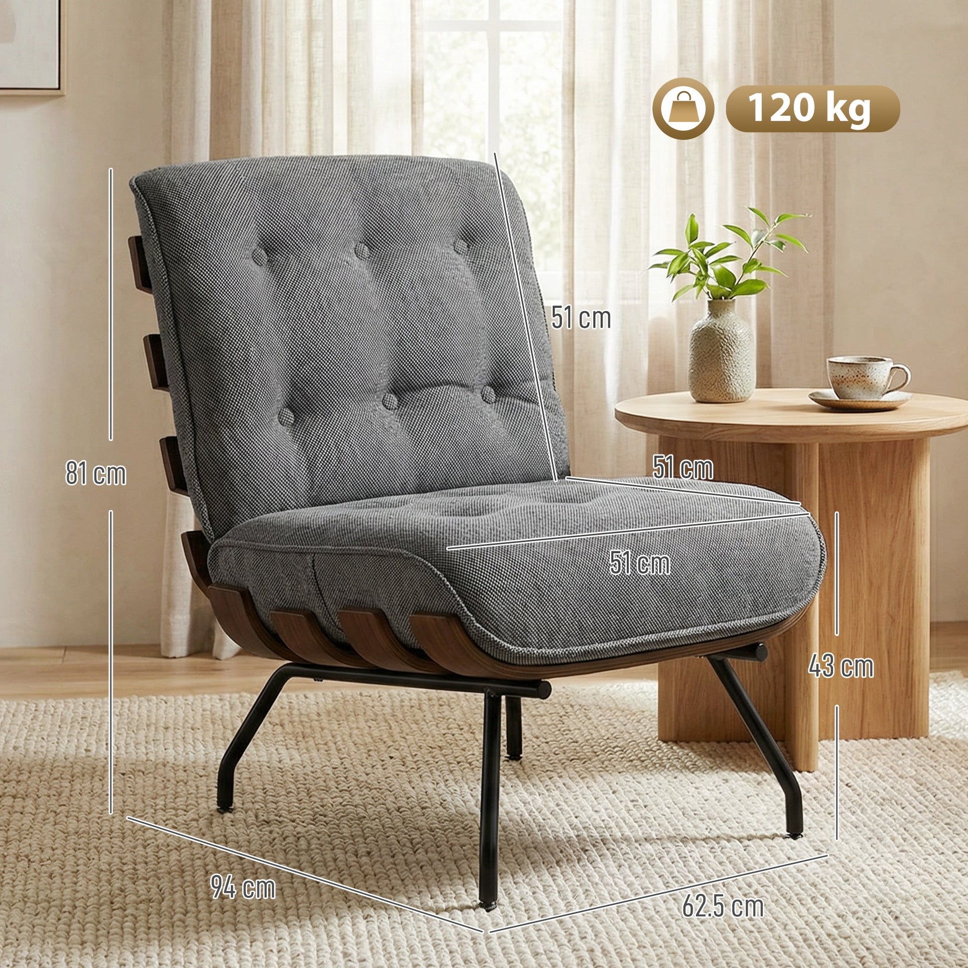HOMCOM Accent Chair, Linen-look Fabric Reading Chair with Spring Cushion, Slatted Support, Steel Frame, Dark Grey | Luxury Home Accessories | Heulog Glow