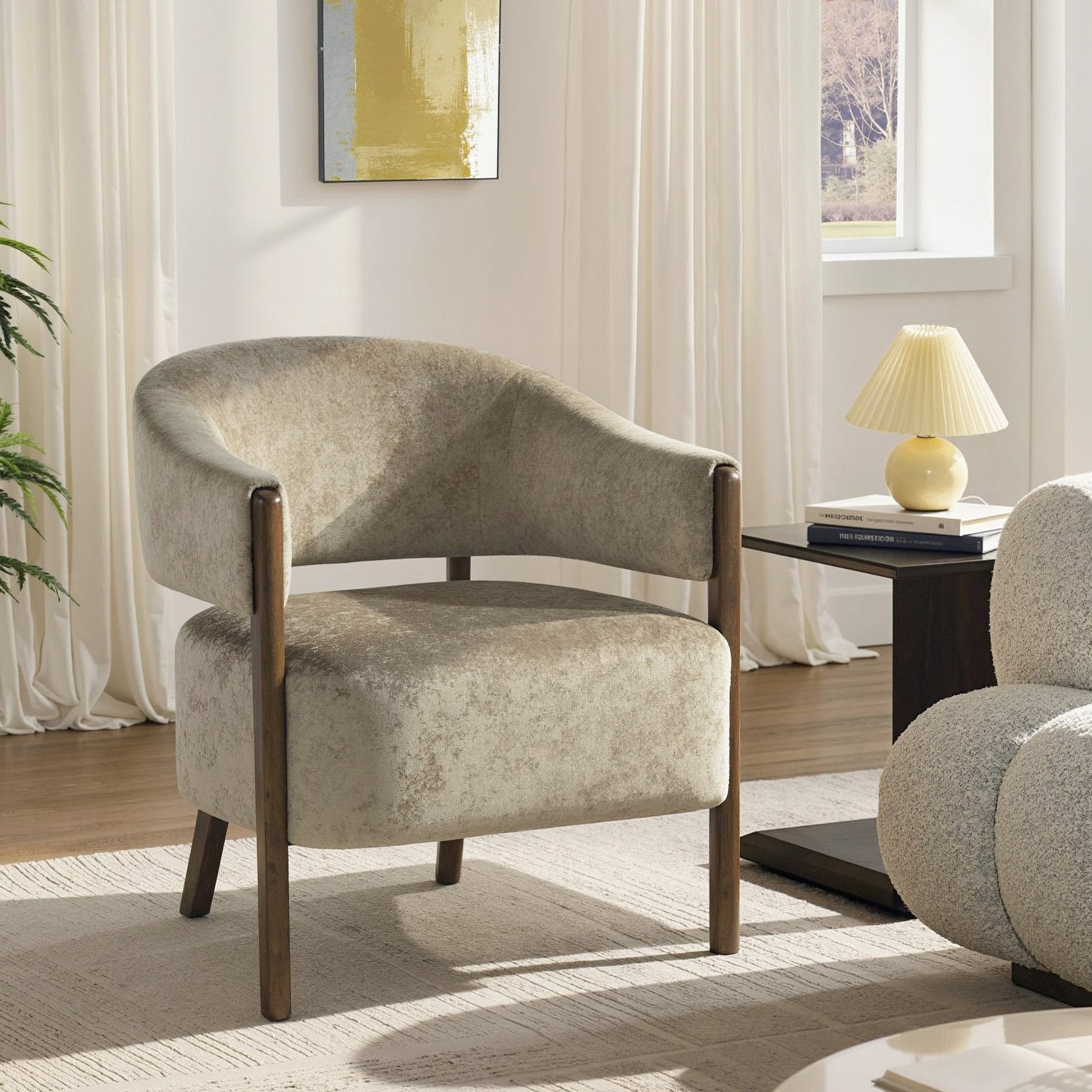 HOMCOM Accent Chair, Upholstered Tub Chair with Solid Wood Frame and Legs, Light Brown | Luxury Home Accessories | Heulog Glow