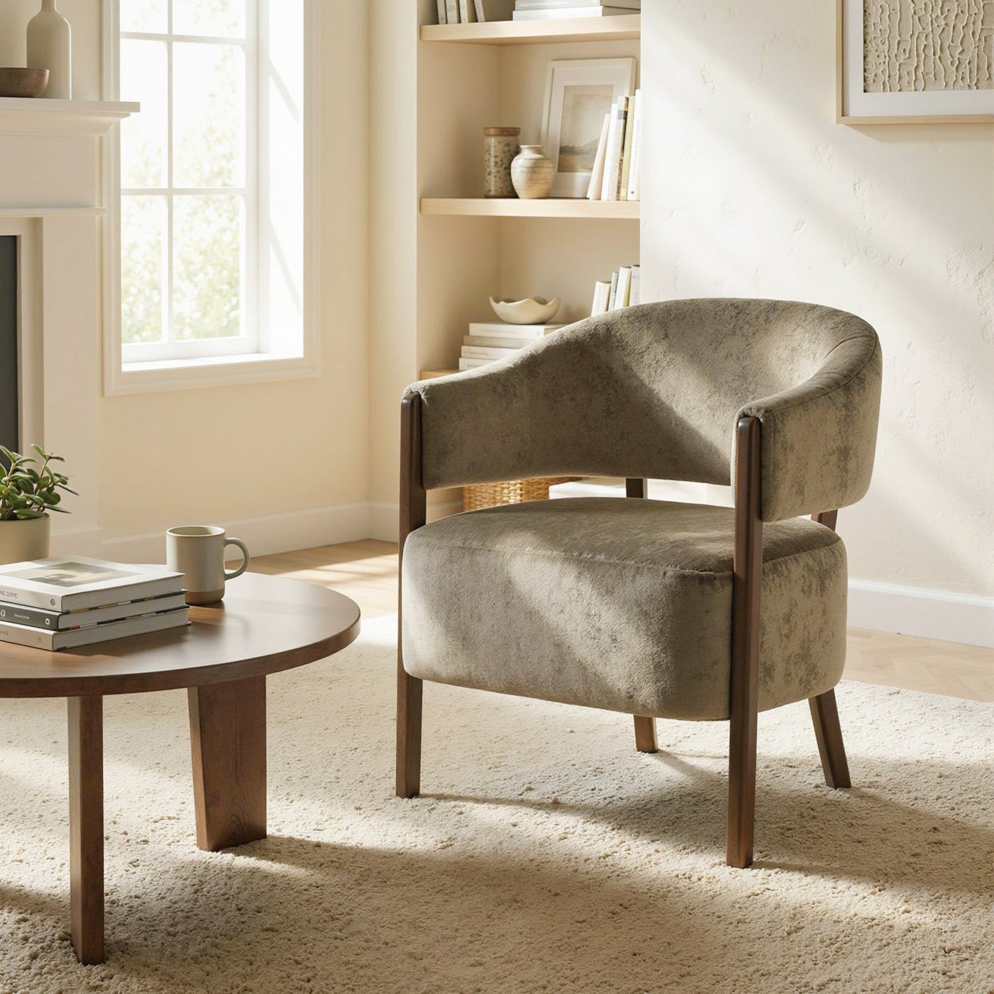 HOMCOM Accent Chair, Upholstered Tub Chair with Solid Wood Frame and Legs, Light Brown | Luxury Home Accessories | Heulog Glow
