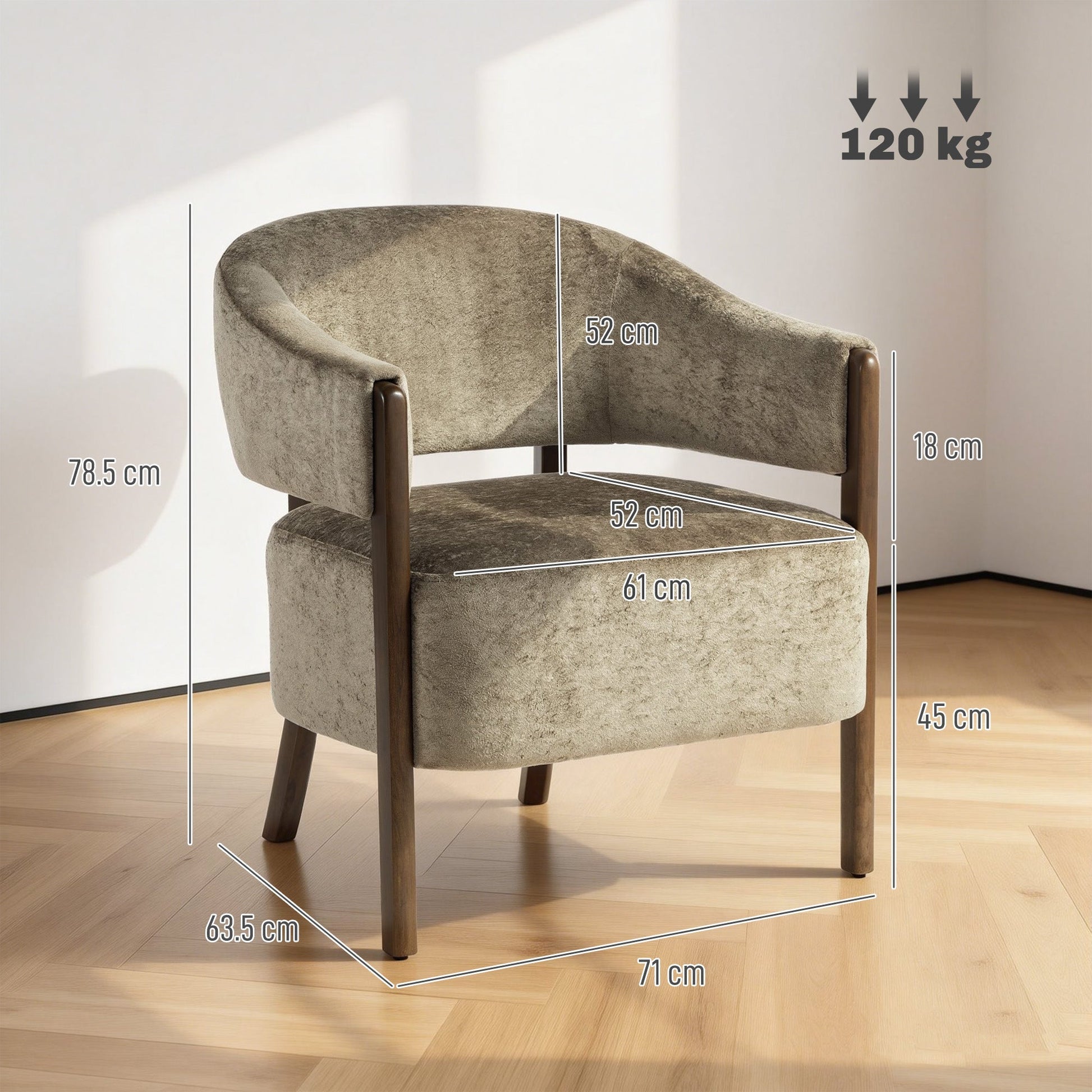 HOMCOM Accent Chair, Upholstered Tub Chair with Solid Wood Frame and Legs, Light Brown | Luxury Home Accessories | Heulog Glow