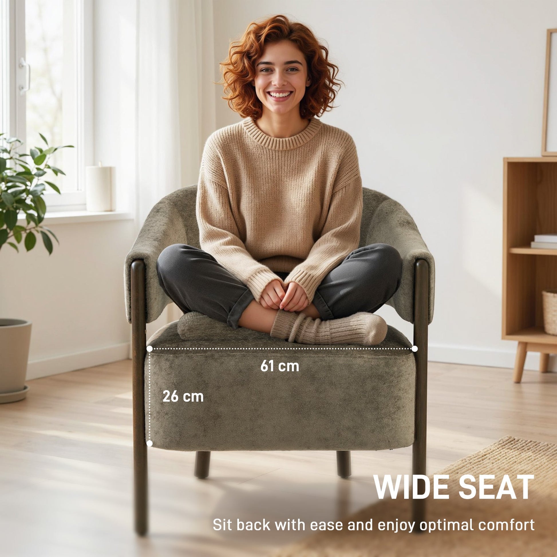 HOMCOM Accent Chair, Upholstered Tub Chair with Solid Wood Frame and Legs, Light Brown | Luxury Home Accessories | Heulog Glow